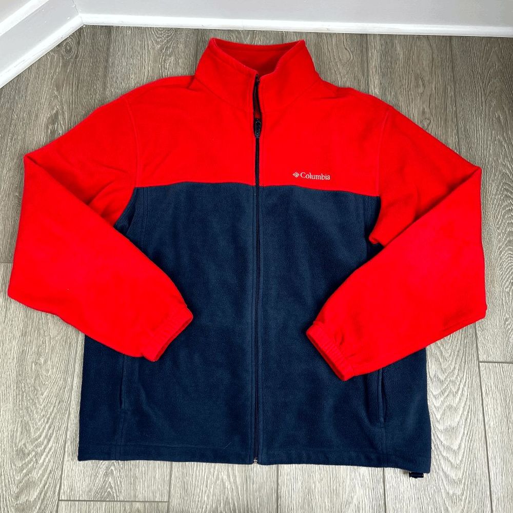 Columbia Full Zip Redish-Orange Navy Men‎ Fleece Jacket SIze XXL